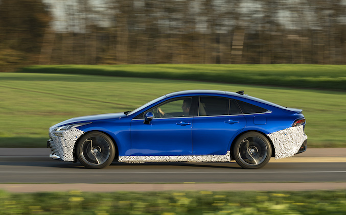 Toyota Mirai Hydrogen exterior side driving in country