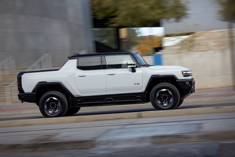 GMC Hummer EV, Action shot, white, Side